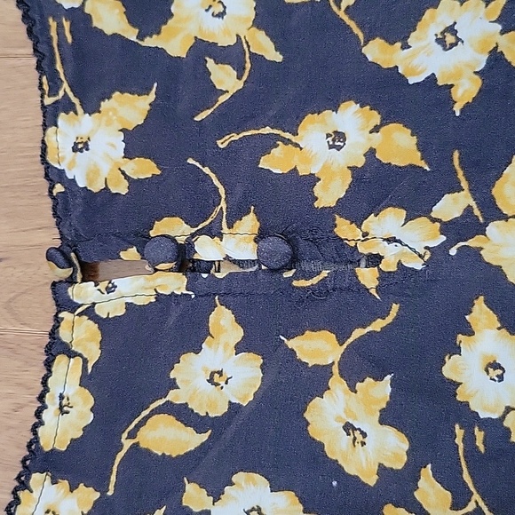 Free People 3/4 Sleeve Washed Black Yellow Floral Print Mini Dress 4 - Picture 8 of 9